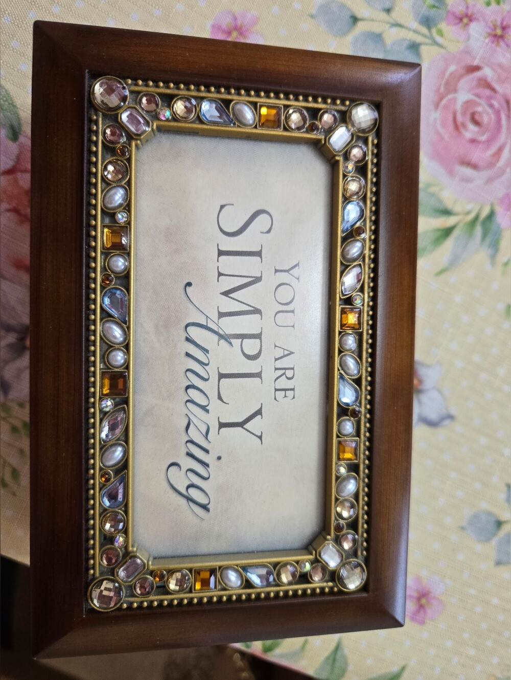 Embellished Brown Decorative Picture Jewerly Box with Multicolor Gems